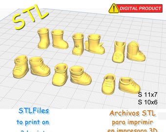 Kit of 6 models of mini BOOTS for baby boy dolls. They come in 2 sizes: 11x7mm and 10x6mm-  STL File for 3D printing -Miniature baby shoes.
