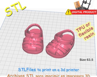 Sandalias de tiras para muñeca de 18" (45cm). Para uso con filamento TPU ó resina flexible. Archivos STL impresora 3D.