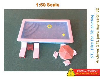 Kit items for swimming pool model - 1:50 Scale  –  STL Models For 3D Printing –digital download - Miniature Furniture