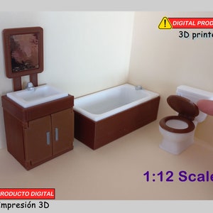 Bathroom -Toilet with lid that opens and furniture with doors that open 1:12 Scale - STL File -Miniature dollhouse