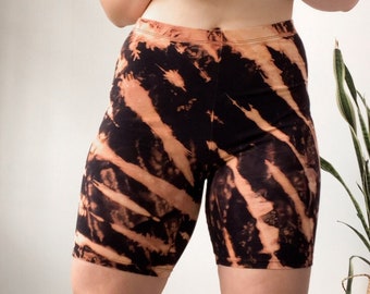 Reverse Tie Dye Biker Short Women's Bleach Dye Black Hand Dyed Running Workout Shorts Lounge ware