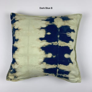Hand Dyed Cotton Pillow Cover Ice Dye 20 inch Square Bedding Sofa Home Accent Gift Tie Dye Boho Sham Mother's Day Gift Dark Blue B