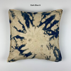 Hand Dyed Cotton Pillow Cover Ice Dye 20 inch Square Bedding Sofa Home Accent Gift Tie Dye Boho Sham Mother's Day Gift Dark Blue A