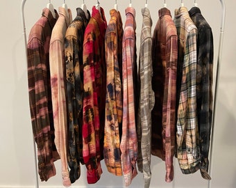 Clearance Rack Bleach Tie Dye Medium Flannel Long Sleeve Men's Women's Shirt Custom Original Reverse Hand Dye