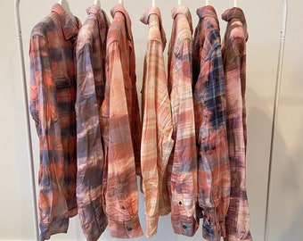 Clearance Rack Bleach Tie Dye Large Pink Flannel Long Sleeve Men's Women's Shirt Custom Original Reverse Hand Dye