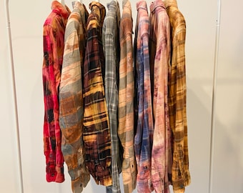 Clearance Rack Bleach Tie Dye LargeFlannel Long Sleeve Men's Women's Shirt Custom Original Reverse Hand Dye