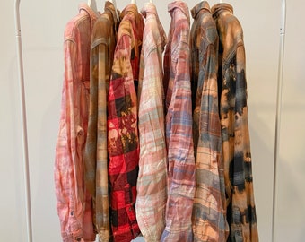 Clearance Rack Bleach Tie Dye Extra Large XXL Flannel Long Sleeve Men's Women's Shirt Custom Original Reverse Hand Dye