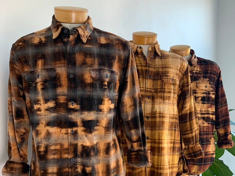 Bleach Tie Dye Flannel Long Sleeve Shirt Original Hand Dye Etsy