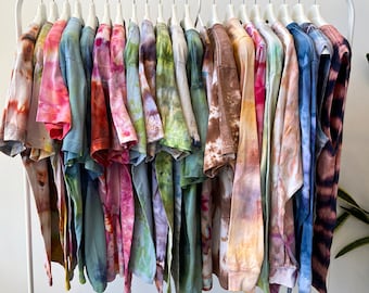 Tie Dye Rack Sale Clearance Textiles Pillows Short Sleeve Tank Top Long Sleeve Tee Shirt Hand Dyed Colorful Unisex Summer Tee Multiple Sizes