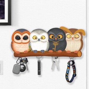 Magnetic Quadruple key holder for wall - Magic Unique Owls