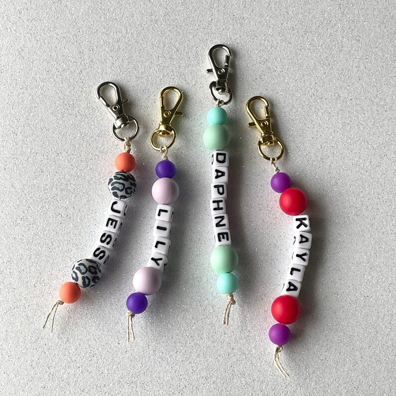 Silicone Bead Customized Keychain Silver Clasp Gold Clasp Personalized Name