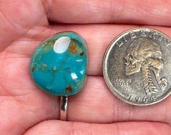 Può includere: Un cabochon turchese con matrice marrone e un motivo a ragnatela bianca. La pietra è circa delle dimensioni di una moneta da 25 centesimi di dollaro americano.