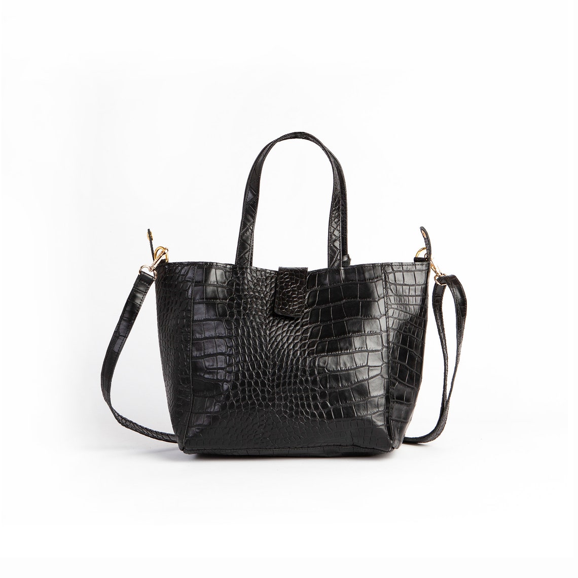 Handmade Black Leather Croc-effect Bag - Etsy UK