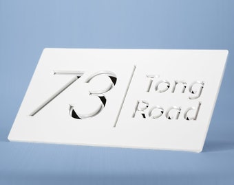 Laser Cut Matt White & Silver Mirror Floating House Sign | 250mm x 140mm