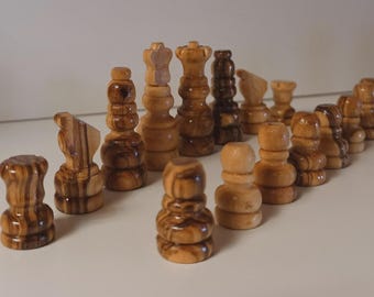 Handcrafted Olive Wood Chess Pieces Set | Natural Wooden Chessmen | Luxury Replacement Chess Pieces