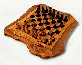 Tablero de ajedrez de madera de olivo, para amantes del ajedrez, juego de ajedrez con piezas, regalo hecho a mano, regalo para él, tablero de ajedrez personalizado.
