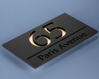 Modern Acrylic House Number Sign, Floating Address Plaque, Brushed Golden Plate, Gift for Mom, Home lovers.