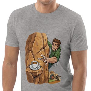 Java Jumper Espresso Up Climbing T-Shirt, Coffee Lover Bouldering Shirt, Funny Dyno Gift for Climbers, Organic Cotton