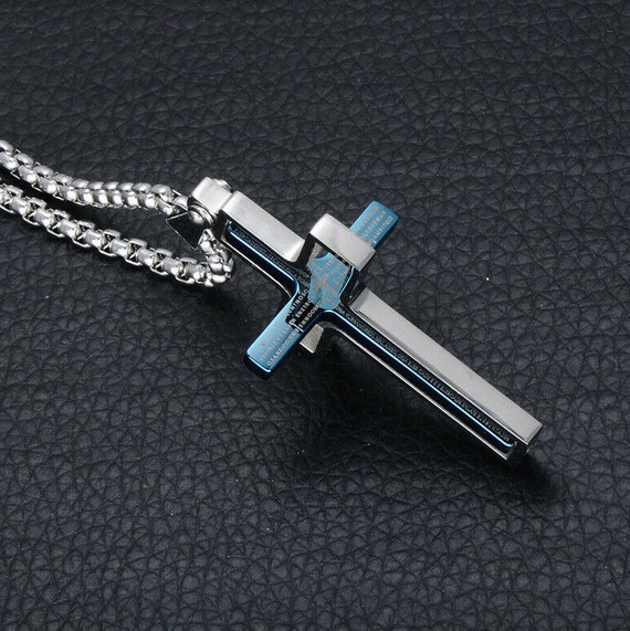 Men Silver Cross Pendant 25 Necklace Chain Gold Etsy