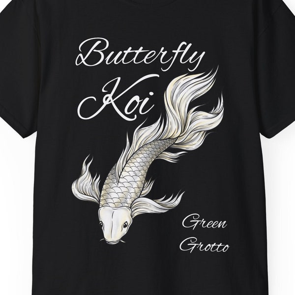 Butterfly Koi Fish T-Shirt by Green Grotto • Garden Tee with Koi Design • Perfect Gift for Aquatic Life Enthusiast • Apparel for Him and Her