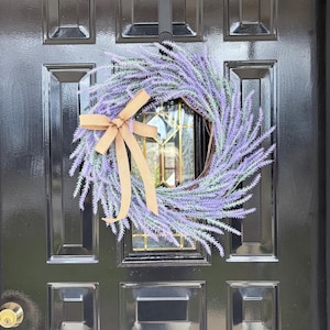 Lavender Wreath, Farmhouse Door Wreath, Summer Front Door Decor, Purple Wreath with Bow, Everyday Wreath, Spring Wreath