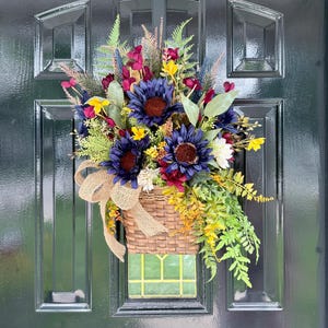 Fall Basket Door Hanger: Navy Sunflower Rustic Farmhouse Decor