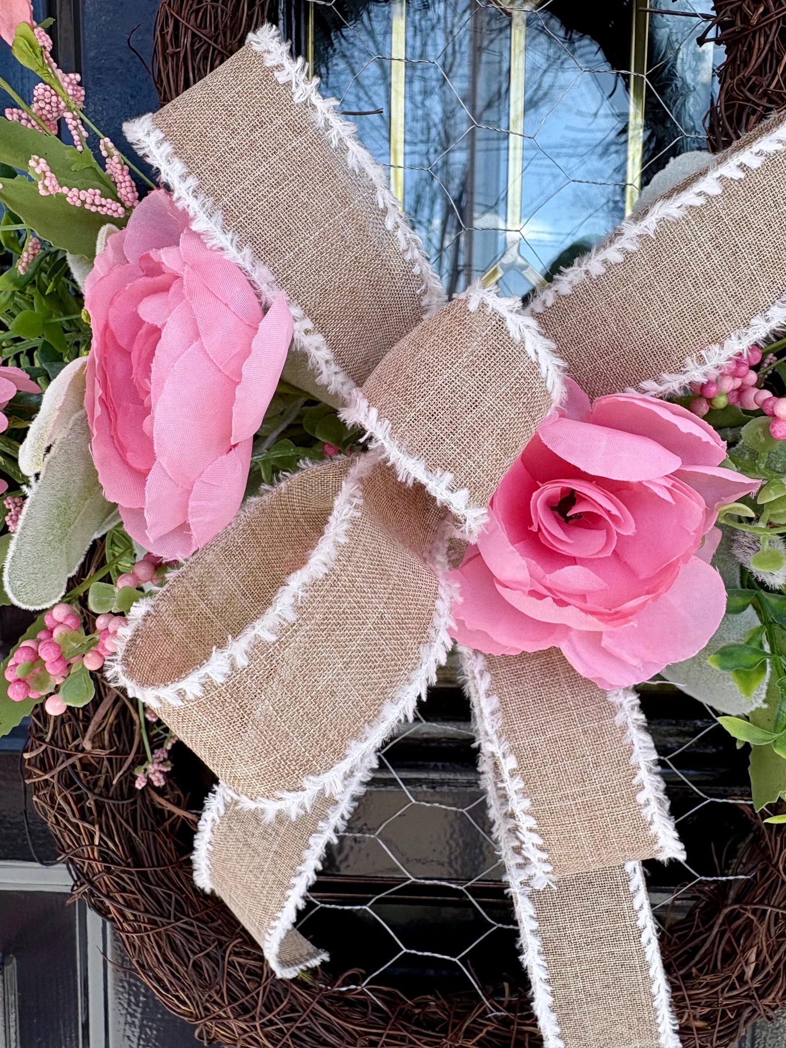 Imx Spring Bunny Grapevine Wreath, Spring Floral Door Decor, Burlap Bow Accent - Etsy