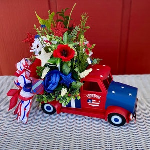 Vintage Patriotic Truck Floral Arrangement: 4th of July Centerpiece