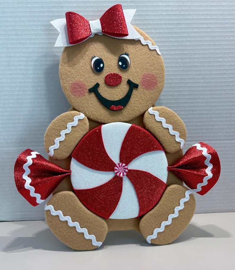 Gingerbread Girl Peppermint Candy Attachment, Christmas Wreath Accent ...