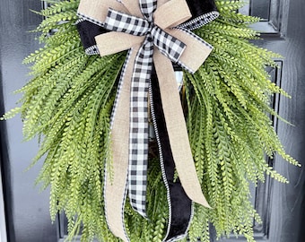 Farmhouse Greenery Wreath: Rustic Front Door Decor, Year-Round Charm