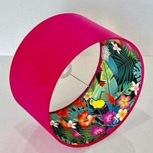 New high quality luxury double sided hot pink and toucan bird botanical print combination lamp shade drum pendant light shade