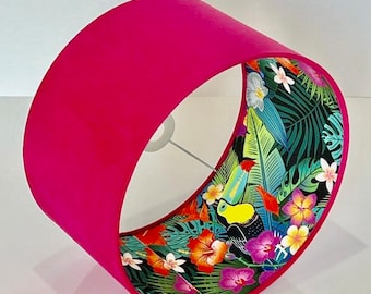 New high quality luxury double sided hot pink and toucan bird botanical print combination pattern drum shape lamp shade pendant light shade