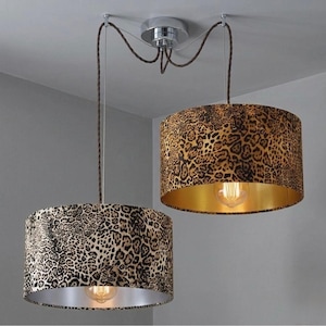 Ny högkvalitativ leopard lynx guld- och krämfärgad djurmönstrad trumformad lampskärm för taklampa som passar alla armaturer