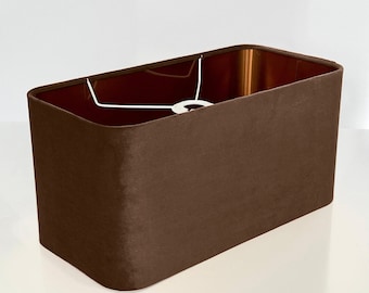 new made to order cinnamon brown velvet lamp shade and pendant light shade rounded rectangular shape  metallic panels lining for all purpose