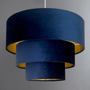 New HQ three tier pendant shade ceiling lamp shade made with navy blue luxurious velvet fabric with metallic lining