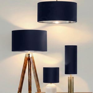 nuovo paralume per lampada a tamburo e paralume per lampada a sospensione in velluto blu scuro fatto a mano di lusso, adatto a tutti i tavoli e lampade da soffitto con finitura metallica