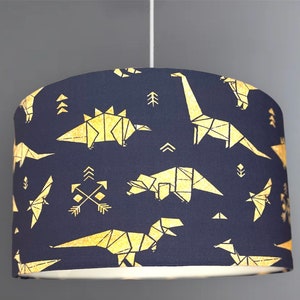 New HQ kids children’s room geometric  golden dinosaurs print lamp shade pendant ceiling light shade grey fabric  in multi size and shapes