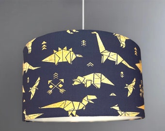 New HQ kids children’s room geometric  golden dinosaurs print lamp shade pendant ceiling light shade grey fabric  in multi size and shapes
