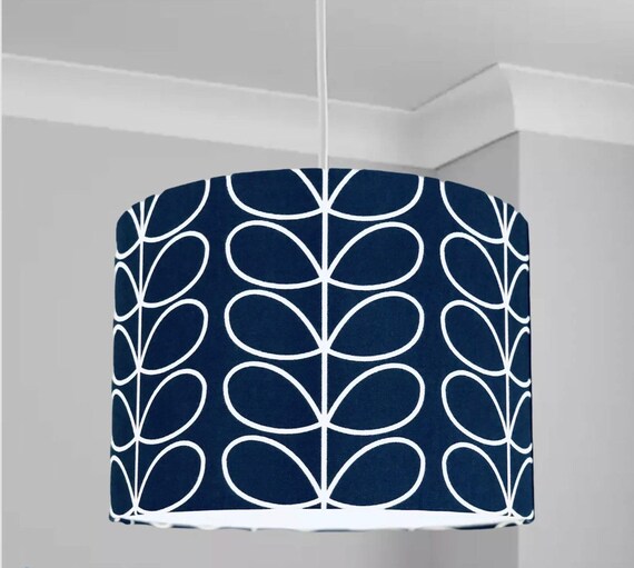 NEW HQ Handmade Orla Kiely Luxury Geometric Leaf Design Navy Lamp
