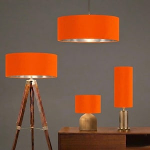 Ny lyxig handgjord ljusorange sammetslampskärm och pendellampskärm i DRUM-kvalitet, lämplig för både bord och tak i alla former och storlekar.