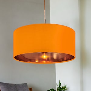 Nieuwe hoogwaardige luxe clementine oranje katoenen stoffen lampenkap hanglamp trommelvorm met metalen voeringen