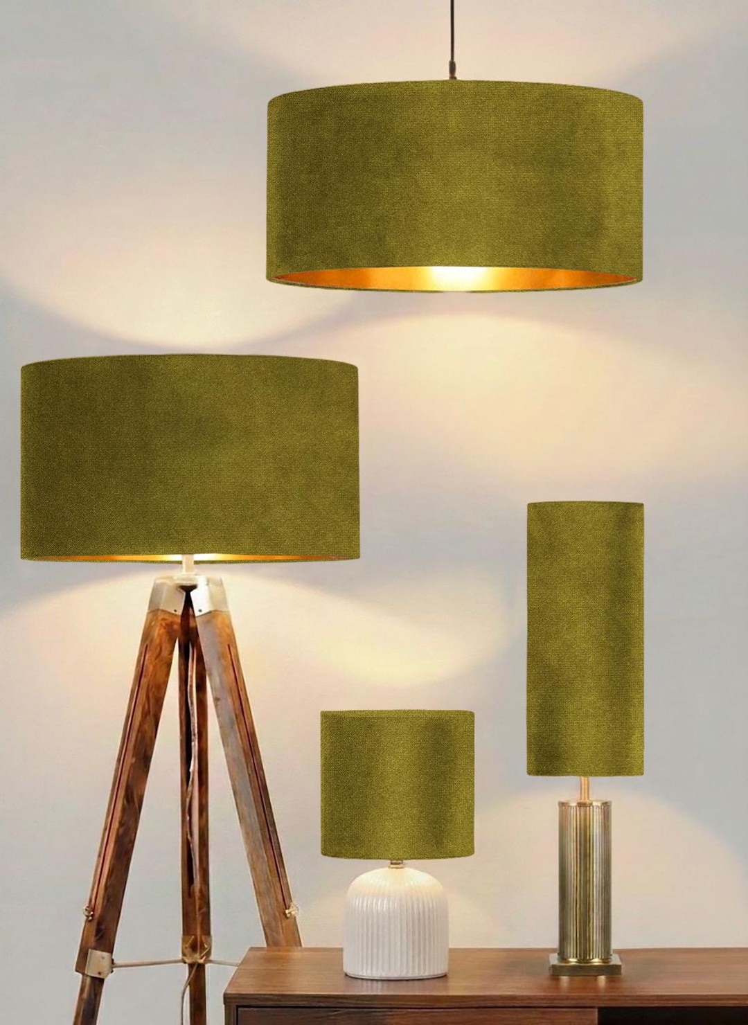 New Luxury Handmade Olive Green Velvet Lamp Shade and Pendant