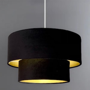 New HQ two tier pendant shade ceiling lamp shade made with black luxurious velvet fabric with metallic lining