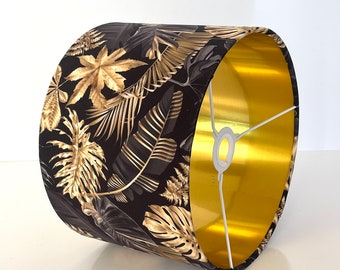 New super luxury black gold large leafs print velvet lamp shade pendant lamp shade with metallic lining