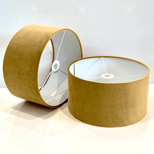 New handmade YELLOW GOLD velvet drum lamp shade suitable for tables and ceilings with white  lining all shapes available sizes on demand