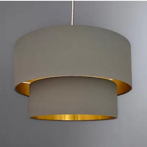 New HQ handmade by order two tier pendant shade ceiling lamp shade made with grey  cotton with metallic lining