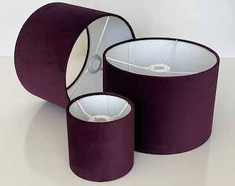New high quality upholstery velvet  fabric lamp shade pendant light shade drum shape plum purple