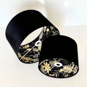 New luxury high quality double sided velvet black & Monstera Leaves in gold  print lamp shade pendant light shade