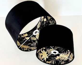 New luxury high quality double sided velvet black & Monstera Leaves in gold  print lamp shade pendant light shade