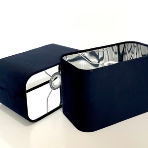 new luxury velvet dark blue  lamp shade and pendant light shade  rounded rectangular shape with mirror panels lining